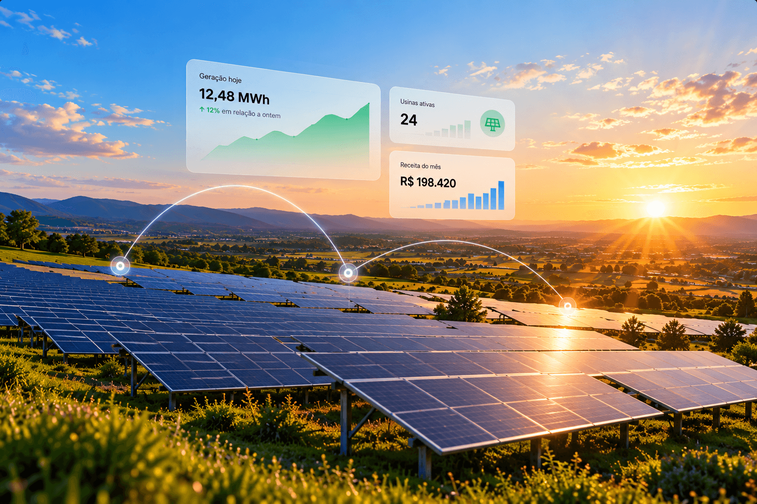 Usina solar com os indicadores do Enflow